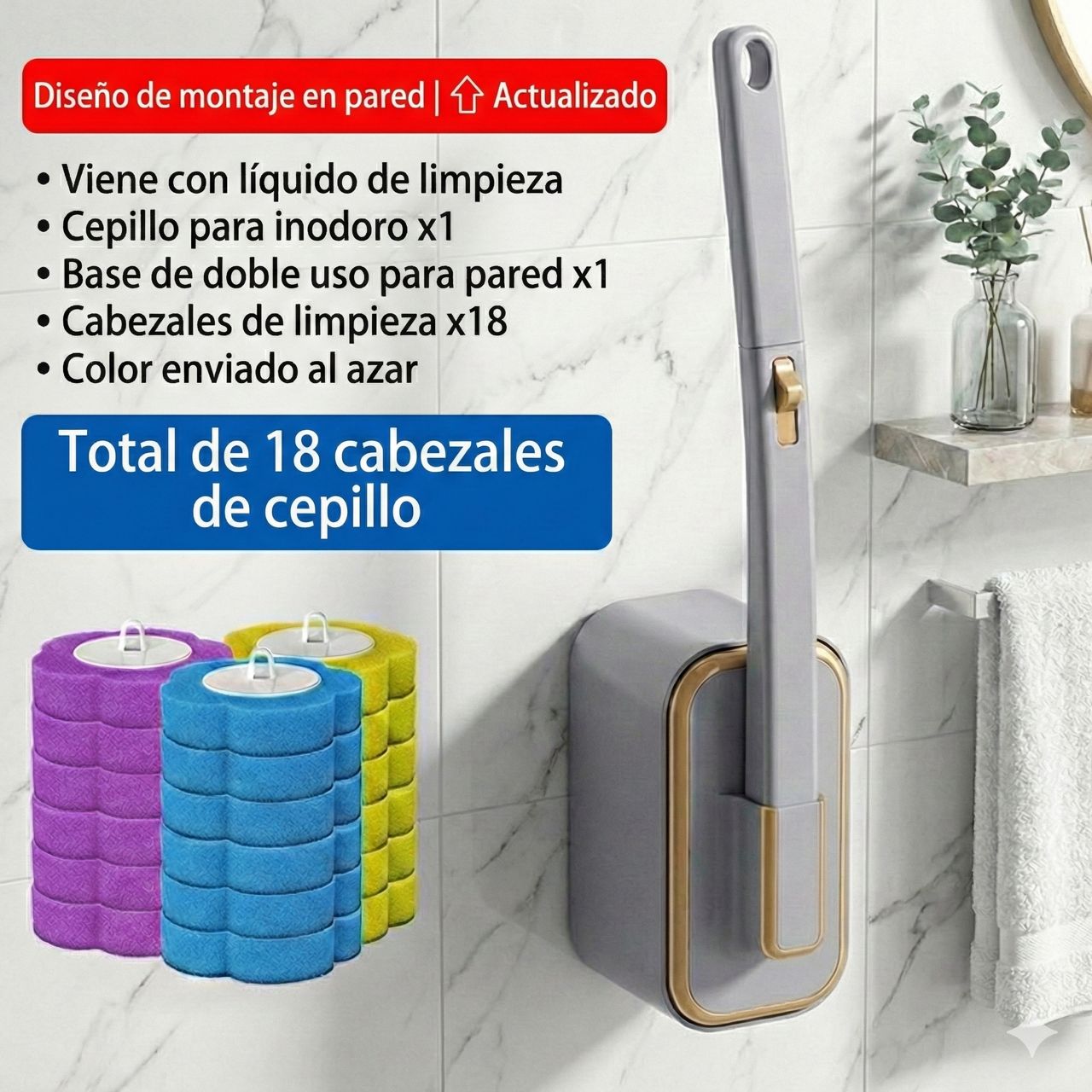 Cepillo de Baño Desechable con Cabezales de Repuesto y Soporte