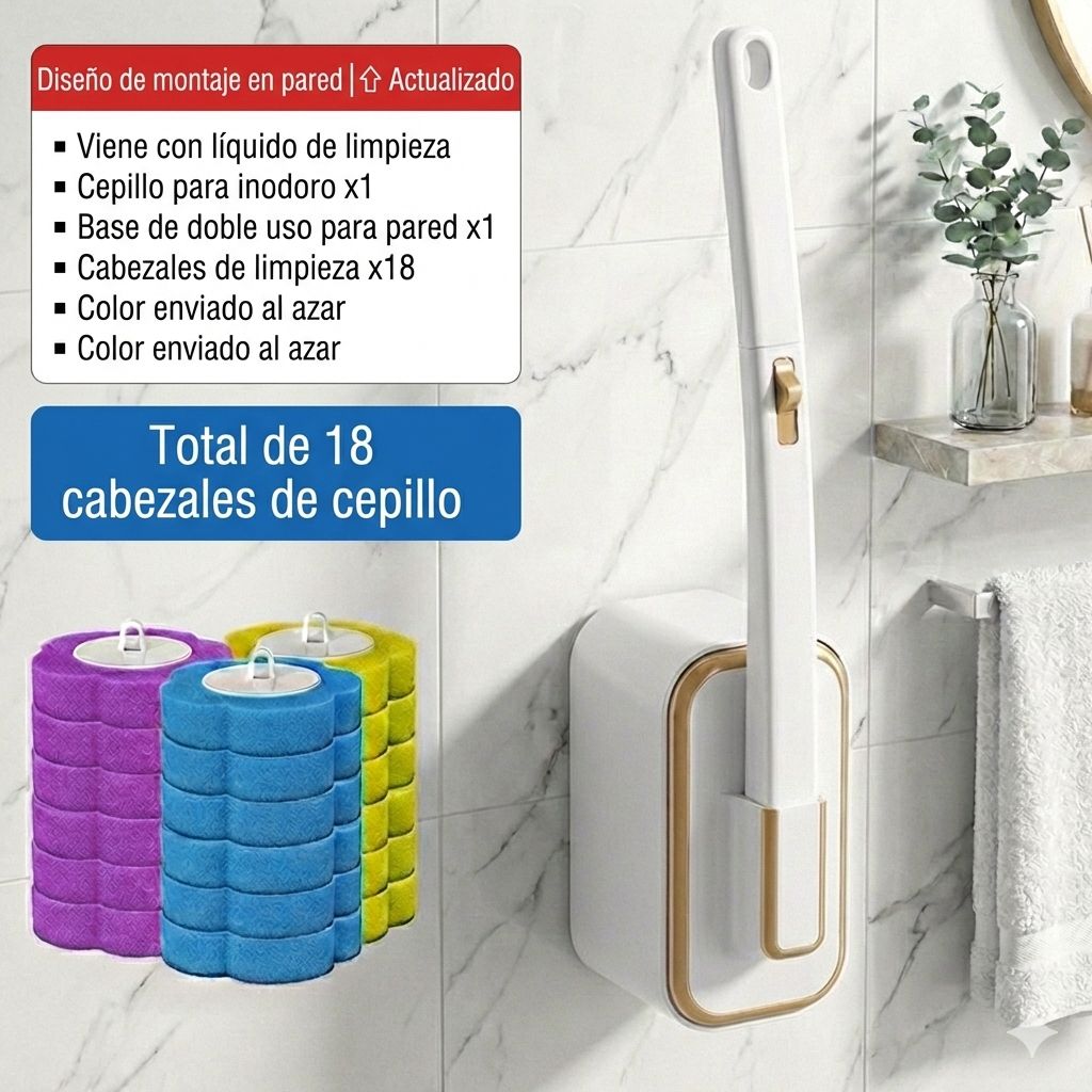 Cepillo de Baño Desechable con Cabezales de Repuesto y Soporte