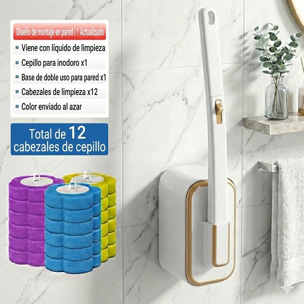 Cepillo de Baño Desechable con Cabezales de Repuesto y Soporte