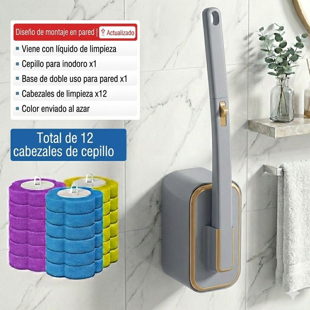 Cepillo de Baño Desechable con Cabezales de Repuesto y Soporte