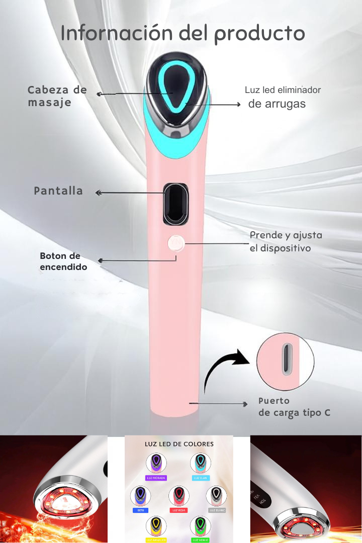 Dispositivo de Masaje Facial con Luz LED - 2 en 1 Cara y Cuello