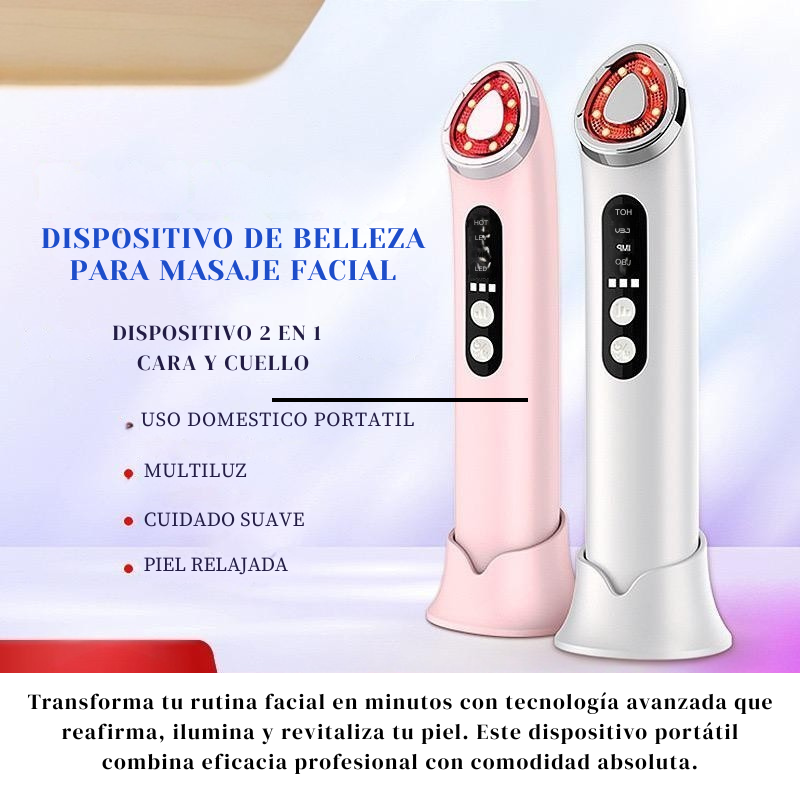 Dispositivo de Masaje Facial con Luz LED - 2 en 1 Cara y Cuello